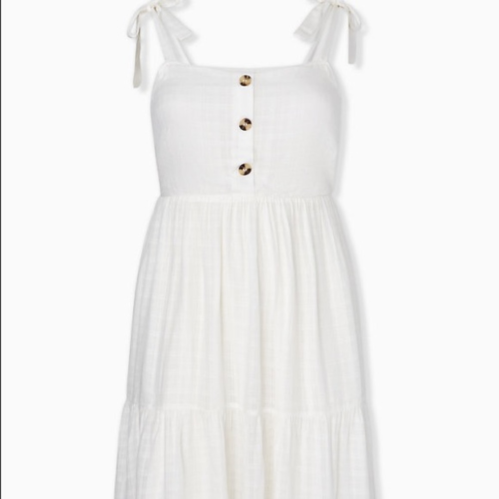 IVORY TEXTURED BUTTON SHIRRED HEM SKATER DRESS